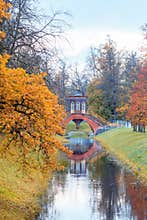 Autumn landscape with a Cross bridge.
