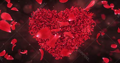 Whirl Rotating Red Rose Flower Petals In Lovely Heart Shape Background Loop 4k