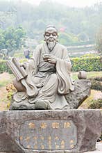 Lu Yu Statue at The Grand View Tea Garden. a famous Tourist spot in Anxi, Fujian, China.