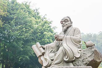 Lu Yu Statue at The Grand View Tea Garden. a famous Tourist spot in Anxi, Fujian, China.