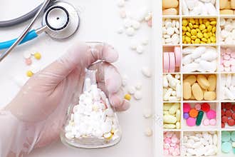 Different medication with stethoscope