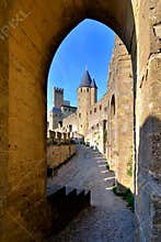Castle of Carcassonne through an arch, France