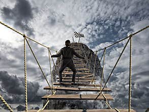 Reach the success with difficult. Achievement business goal and Difficult career concept