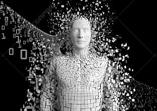 3d human made of binary code and pieces