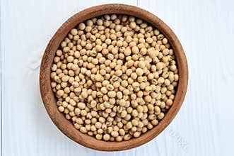 Soy beans in wooden bowl