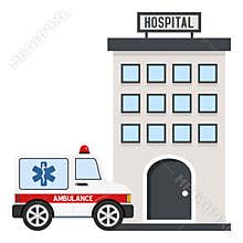 Hospital Building & Ambulance Flat Icon