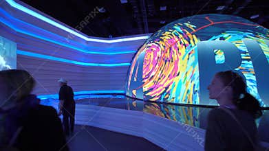 ASTANA, Kazakhstan - June 10, 2017: Russian Expo pavilion with futuristic screen with future energy concept