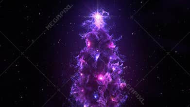 Purple Violet Nebula Christmas Fir Tree background seamless loop 4k resolution.