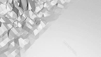 Abstract clean black and white low poly waving 3D surface as vivid environment. Grey geometric vibrating environment or