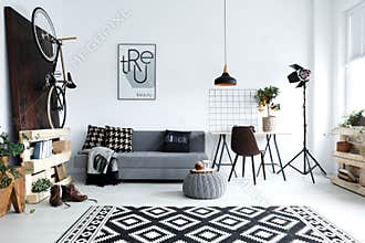 White living room with sofa