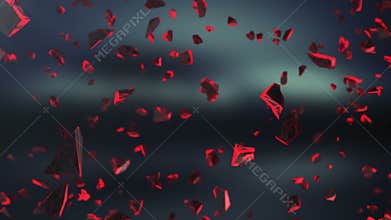 Flying red broken stones