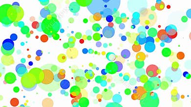 Flying circles in various colors on white