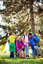 Family recreation hiking