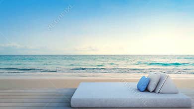 Sea view terrace with bed of luxury beach hotel