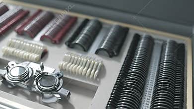 Case full of lenses for eye examination