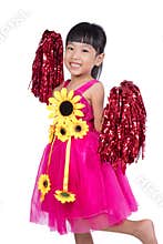 Asian Chinese cheerleader girl holding a pompom