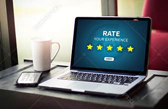 Businessman holding five star rating Review increase rating or