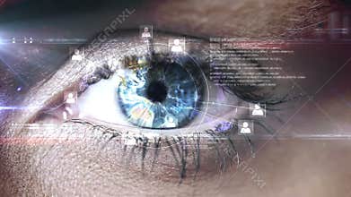 Blinking eye with tech interface