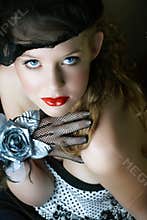 Beautiful in black beret and red lips