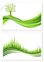Set of green tree and grass growth vector eco concept. Nature background. Collection abstract illustrations with copyspace.