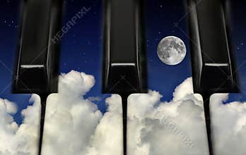 Piano keys and night sky