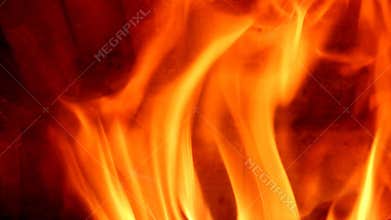 Flames of fire in fireplace