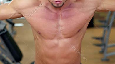 Man`s beauty, muscle, athletic chest and hands