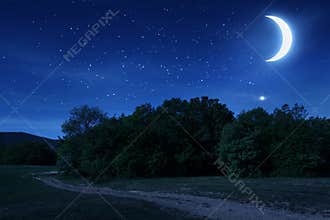 Beautiful night sky with the moon and stars