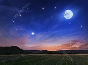 Beautiful night sky with the full moon and stars