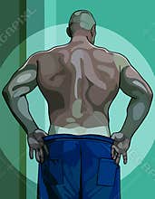 Large male athlete view from the back