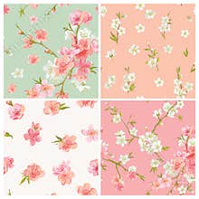 Set of Spring Blossom Flowers Background