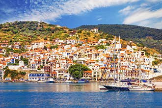 Skopelos Old Town as seen from the water