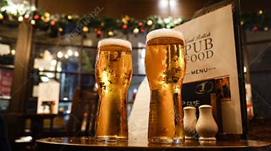 Glass of beers on a local pub