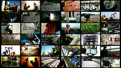 Industry and workers - split screen