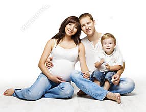 Family Portrait, Pregnant Mother Father Child Boy, Parents Kid