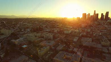Los Angeles Aerial Downtown Cityscape Sunrise