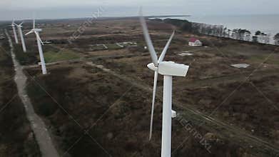 An aerial view of a wind farm
