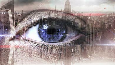 Eye scanning a futuristic interface