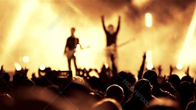 Rock guitarist band on open air live music show