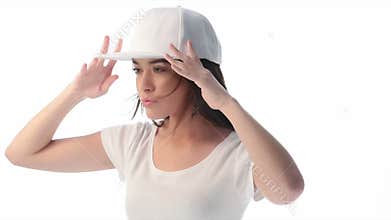 Young beauty woman wearing baseball cap and shirt