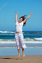 Happy jumping woman