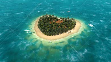 Plane over the heart-shaped island