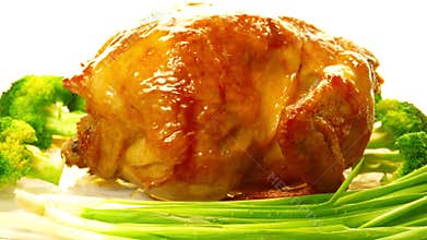 Golden grilled whole chicken