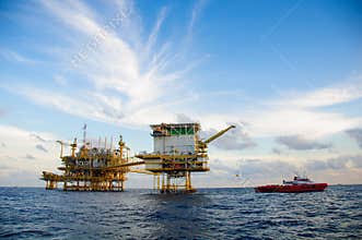 Oil and gas platform in the gulf or the sea, Offshore oil and rig construction, Energy business