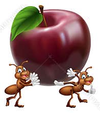 Cartoon ants carrying apple