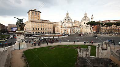 Piazza Venezia, walkway. Traffic lights. Rome, Italy.