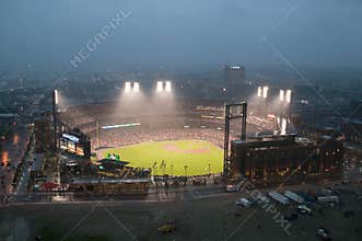 In a night game and a light rain mist, the Florida Marlins beat the 2006 World Series Champion baseball team, the St. Louis Cardin