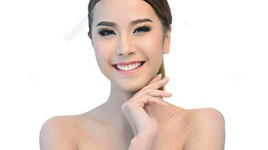 Beautiful young woman face close up