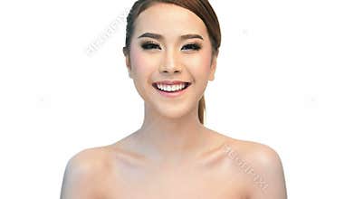 Beautiful young woman face close up