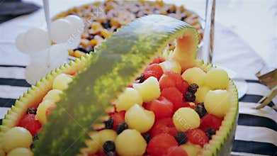 Sliced fruits arrangement, juicy food